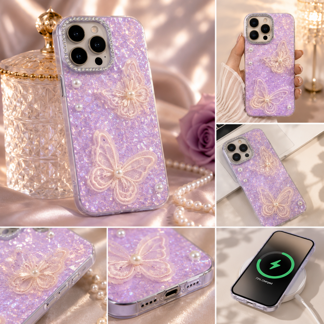Lavender Butterfly Pearl Case