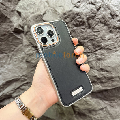Electroplated Chrome PU Leather Phone Case - iPhone 16 Plus