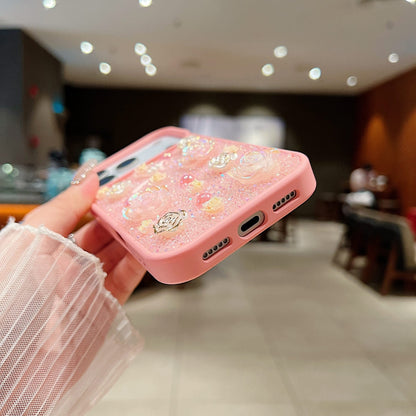 Glitter Powder Rose Flower Phone Case