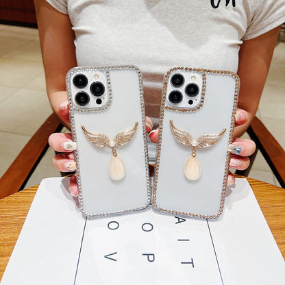 Handmade Angel Wing Diamond Border Transparent Case
