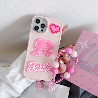 Heart and Doll Charm Silicone Phone Case with Bracelet