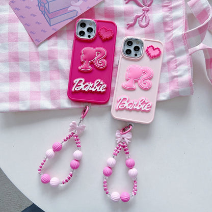 Heart and Doll Charm Silicone Phone Case with Bracelet