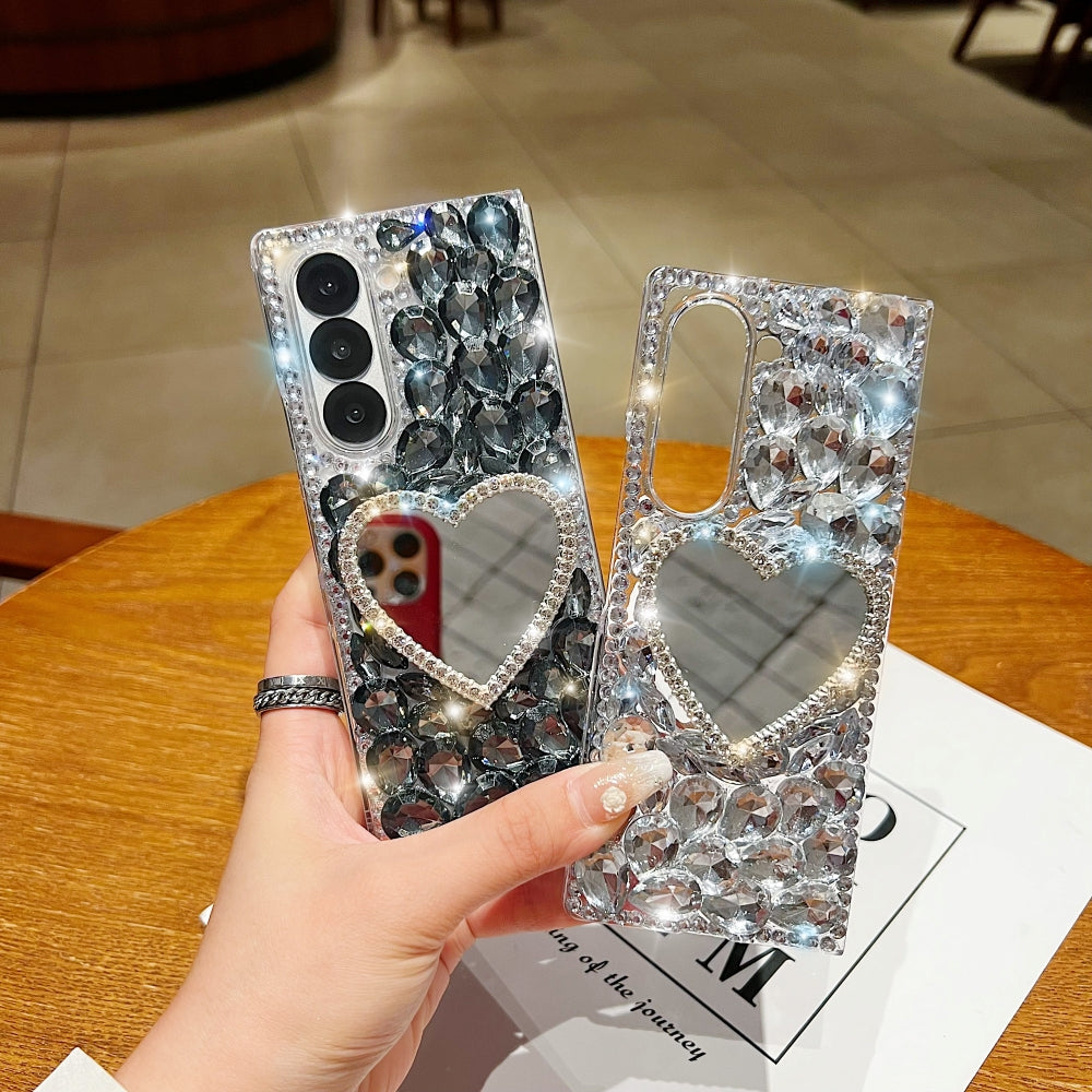 Heart shaped Makeup Mirror Diamond TPU (Soft) Phone Case | Mobile Cover - Samsung Z Fold 5