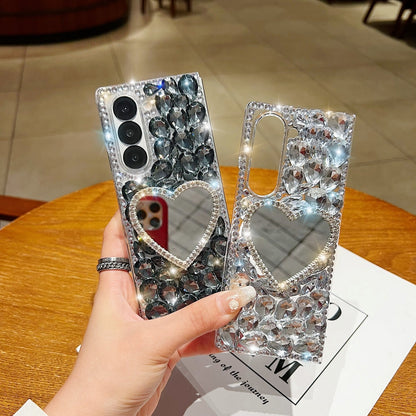 Heart shaped Makeup Mirror Diamond TPU (Soft) Phone Case | Mobile Cover - Samsung Z Fold 5