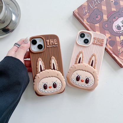 Labubu Cartoon Flip Makeup Mirror Stand Silicone Phone Case