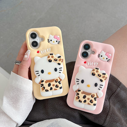 Leopard Print Cat Holder Silicone Phone Case