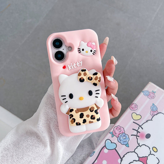 Leopard Print Cat Holder Silicone Phone Case