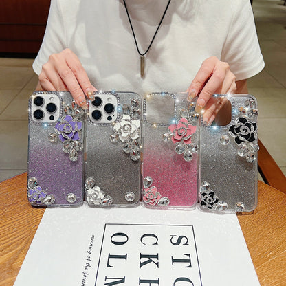 Luxury Camellia Water Diamond Phone Case with Shimmer Paper