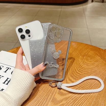 Luxury Design Glittery Cartoon Diamond Border Phone Case with Bracelet