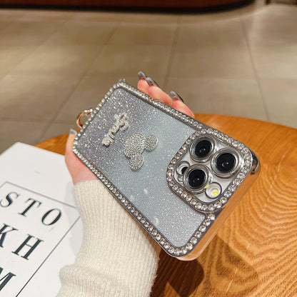 Luxury Design Glittery Cartoon Diamond Border Phone Case with Bracelet