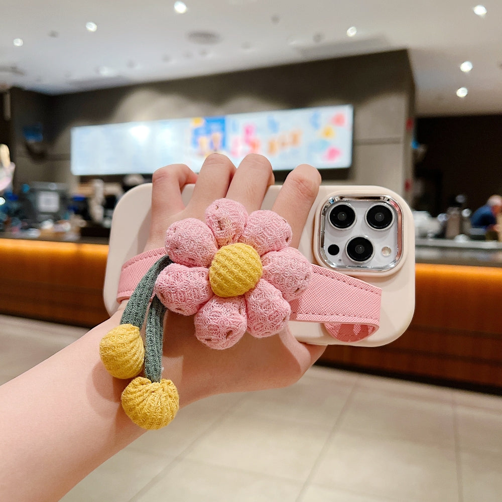 Silicone Metal Ring Flower Wrist Strap Holder Phone Case