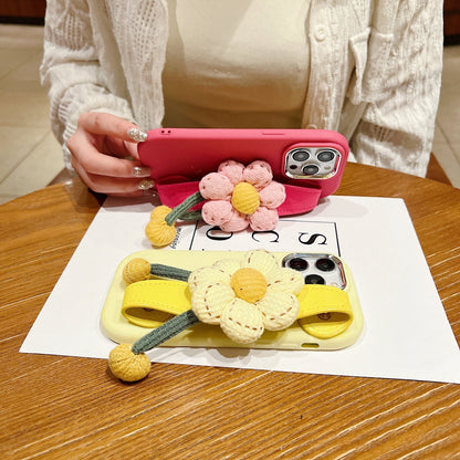Silicone Metal Ring Flower Wrist Strap Holder Phone Case