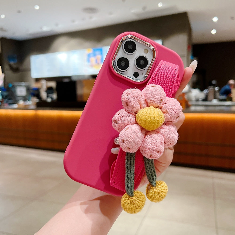 Silicone Metal Ring Flower Wrist Strap Holder Phone Case