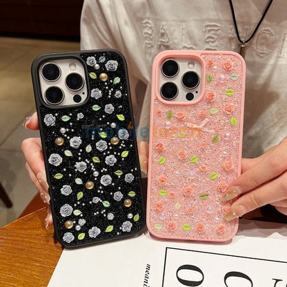 Miniature Rose Glitter Flower Phone Case