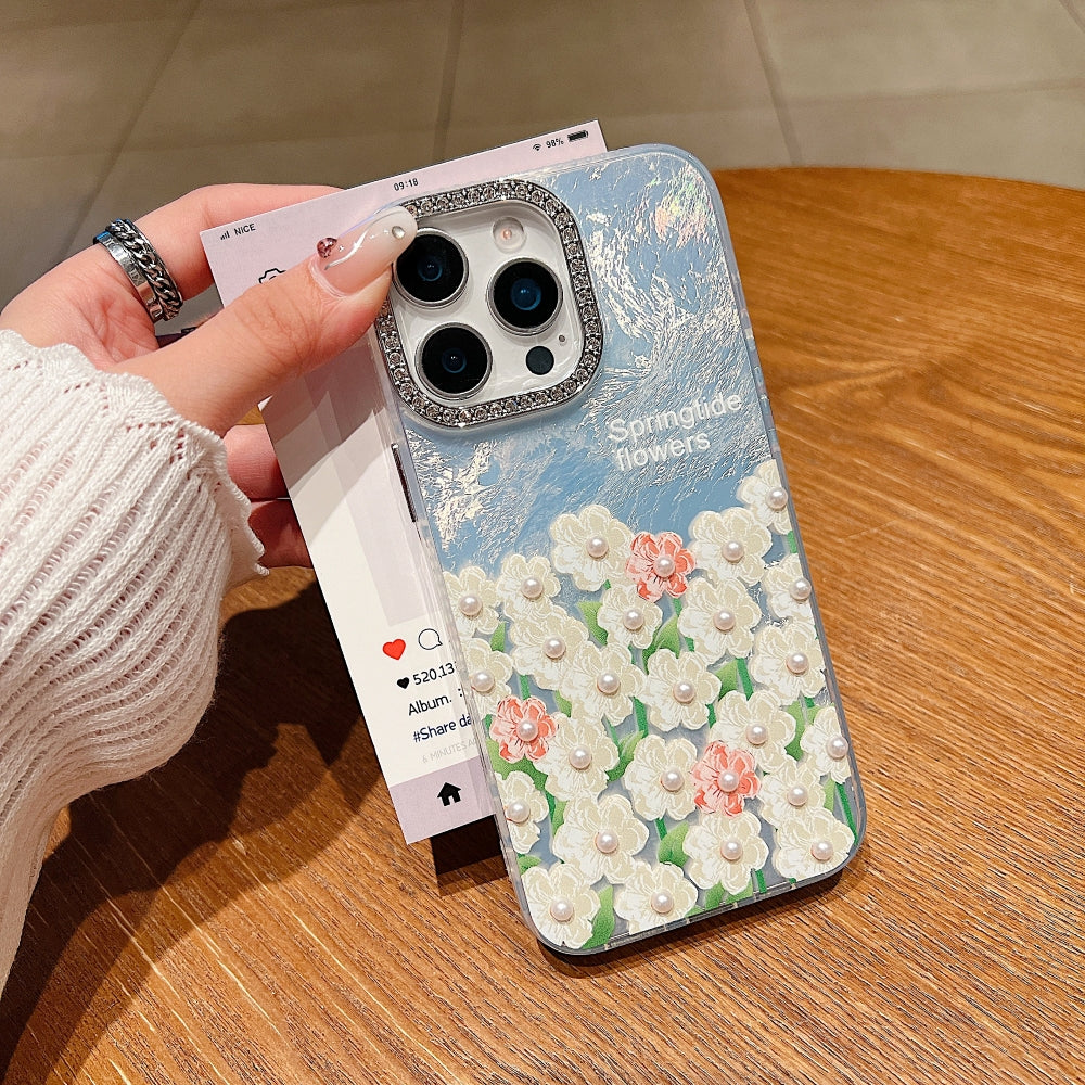 Oil Painted Flower with Embossed Pearl Phone Case