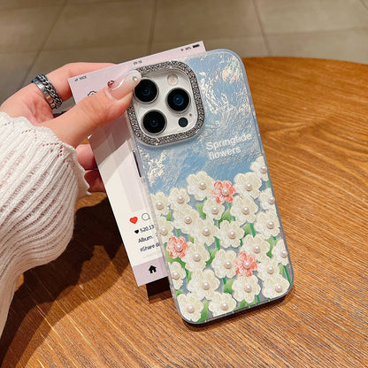 Oil Painted Flower with Embossed Pearl Phone Case