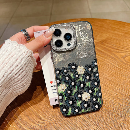Oil Painted Flower with Embossed Pearl Phone Case