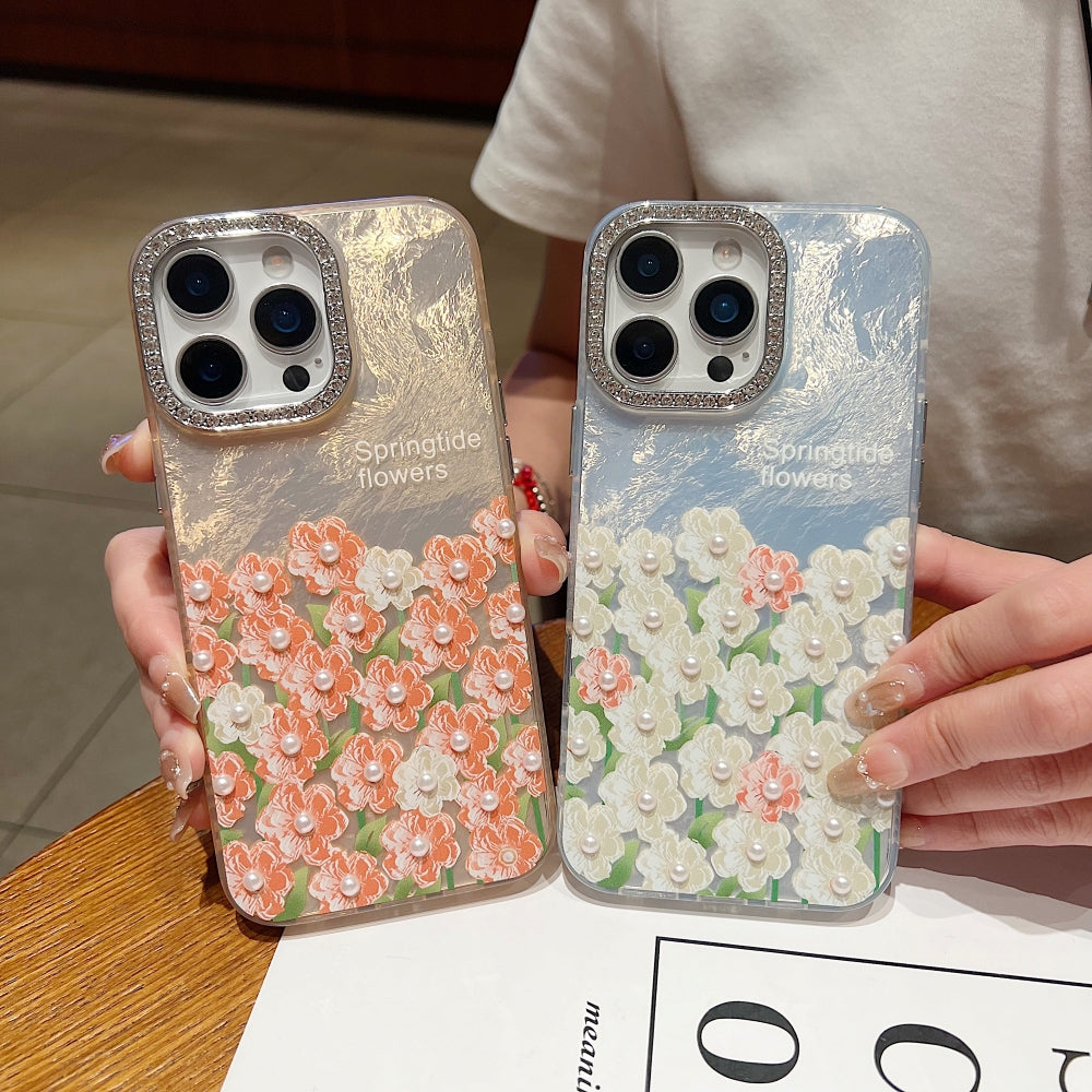 Oil Painted Flower with Embossed Pearl Phone Case