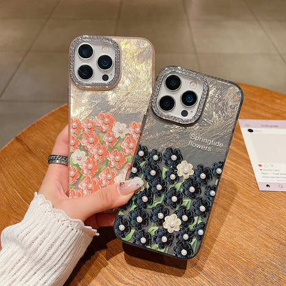 Oil Painted Flower with Embossed Pearl Phone Case