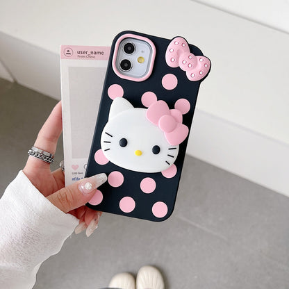 Polka Dot Bow Kitty Stand Silicone Phone Case