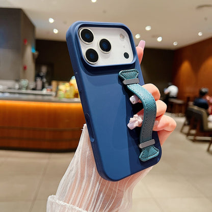 Pure Color Liquid Silicone Phone Case with Wrist Strap