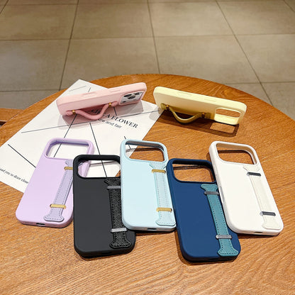Pure Color Liquid Silicone Phone Case with Wrist Strap