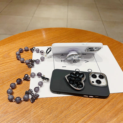 Stone Heart Shape Stand Silicone Phone Case with Bracelet