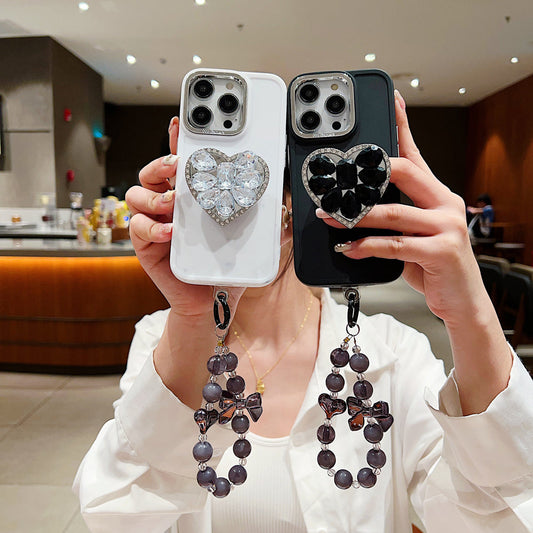Stone Heart Shape Stand Silicone Phone Case with Bracelet